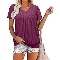 ZOLUCKY Womens Casual Short Sleeve Tunic Tops Scoop Neck T Shirts Summer Loose Fit Tunics