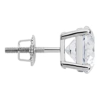 14K Solid White Gold SINGLE Stud Earring | Round or Princess Cut Cubic Zirconia | Screw Back Post | With Gift Box