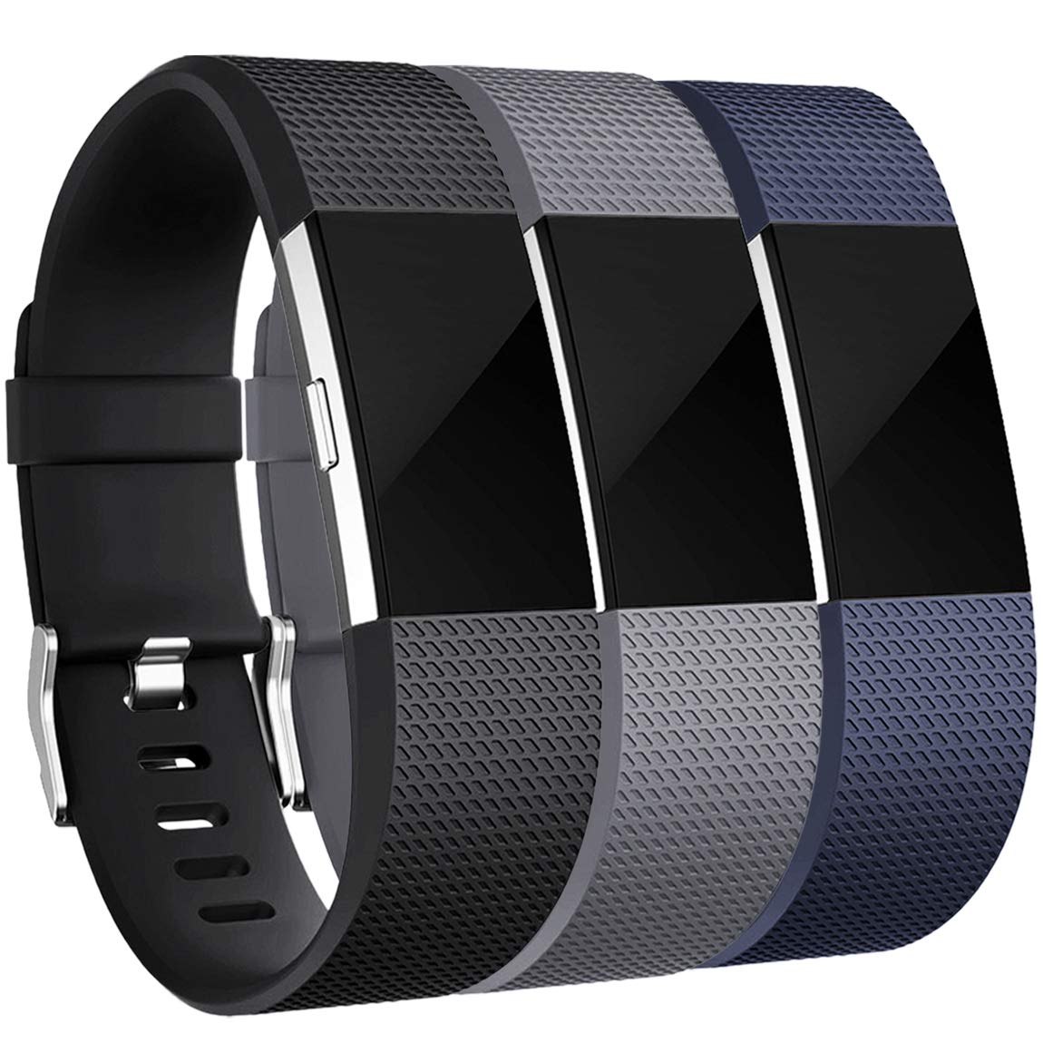Maledan Bands Replacement Compatible with Fitbit Charge 2, 3-Pack, Large Gray/Blue/Black