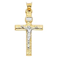 14K Two Tone Gold Crucifix Cross Religious Charm Pendant - 31x20 MM Real Gold Crucifix Charm Necklace Pendant - Great Gift for Men and Women