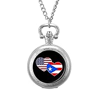 American Puerto Rico Heart Quartz Pocket Watch Vintage Necklace Watches With Chain For Men Women silver-style