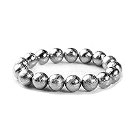 12mm Real Natural Gibeon Meteorite Silver Plated Round Bead Powerful Bracelet AAAA