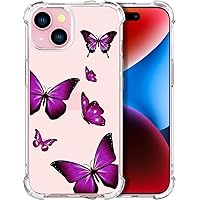 Compatible with iPhone 15 Plus Case Butterfly for Women Girls Girly Cute Designer Phone Case Clear with Design, Compatible with iPhone 15 Plus Case Transparent,Purple Butterflies