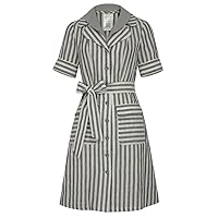 Womens Linen Stripe Layered-Collar Shirtdress