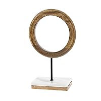 Deco 79 Mango Wood Geometric Decorative Sculpture Circle Home Decor Statue with Marble Stand, Accent Figurine 9