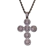 Men Women 925 Italy Finish Iced Cross Charm Ice Out Pendant Stainless Steel Real 2 mm Rope Chain Necklace, Mens Jewelry, Iced Pendant, Rope Necklace