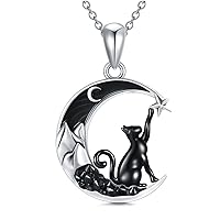 Gothic Jewelry Bat/Cat/Wolf/Dragon/Owl/Fox/Spider/Sun Pendant Sterling Silver Crescent Moon Necklace for Women Girls Black Jewelry Gifts