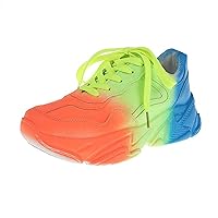 Womens Graffiti Gradient Color Sneakers Platform Fashion Lace up Sport Rainbow Shoes Comfortable Trendy Walking Shoes