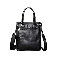 Men's Leather Business Handbag Cowhide Shoulder Messenger Bag Vertical Office Computer Bag Briefcase