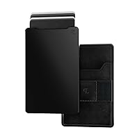 Groove Life Groove Wallet Black/Black Leather Go Mens Minimalist Aluminum Credit Card Holder, Magnetic Thumb Swipe, RFID Blocking, Magsafe, Genuine Leather Attachment, Lifetime Coverage
