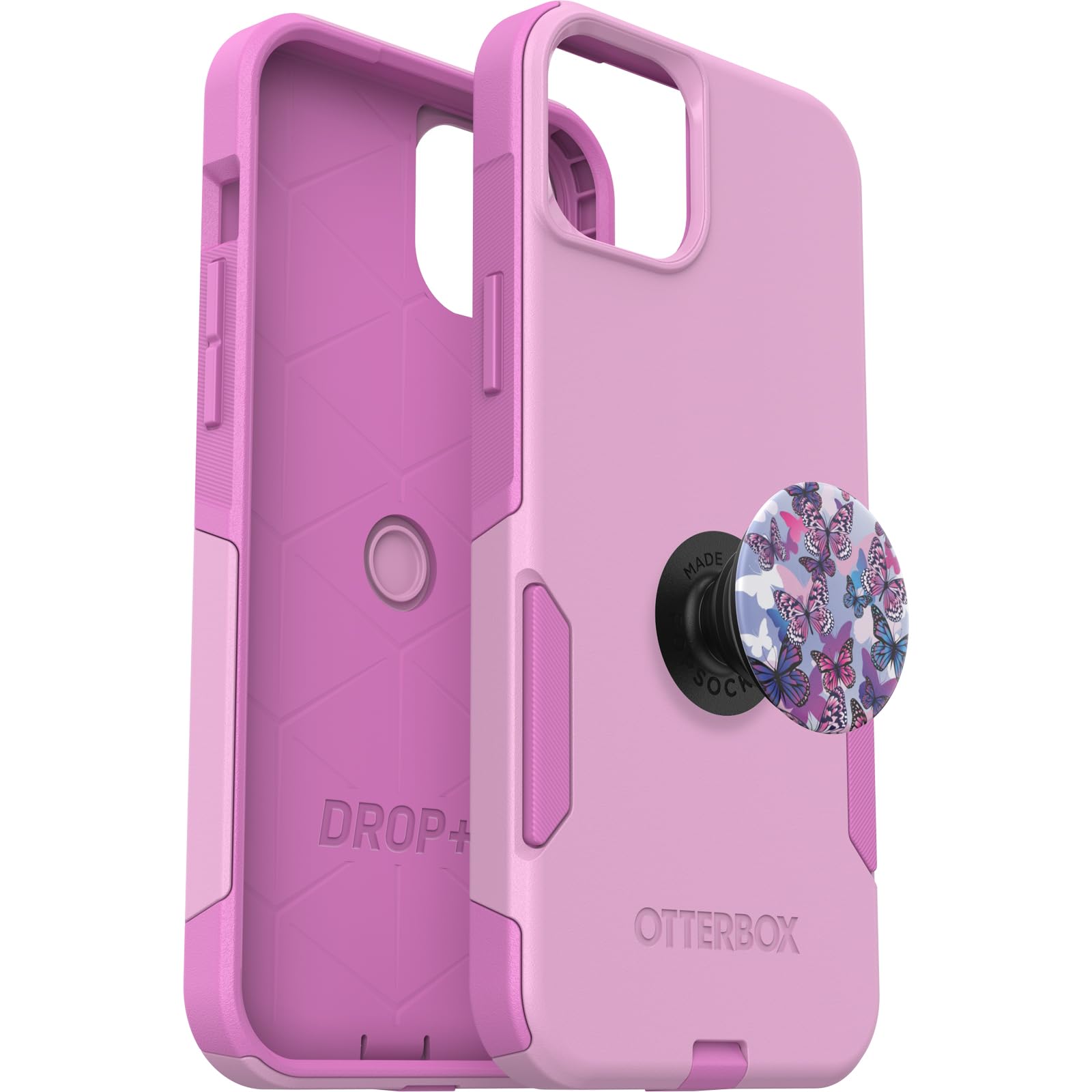 Bundle: OtterBox iPhone 15 Plus and iPhone 14 Plus Commuter Series Case - (RUN WILDFLOWER) + PopSockets PopGrip - (FLUTTERBY), slim & tough, pocket-friendly, with port protection, PopGrip included