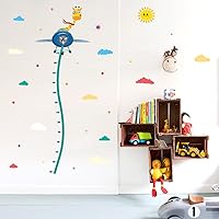Cartoon Giraffe on Airplane Height Sticker, Growth Height Chart Measuring Removable Wall Decal, Children Kids Baby Home Room Nursery DIY Decorative Adhesive Art Wall Mural