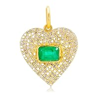 Beautiful Heart 925 Sterling Silver Diamond Emerald Charm Pendant,Designer Heart Silver Diamond Emerald Charm, handmade Pendant Jewelry,Gift