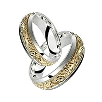 2 Tone Sterling Silver and 10k Yellow Gold 7 Millimeters Wide Wedding Band Ring Set