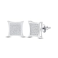 The Diamond Deal Sterling Silver Womens Round Diamond Kite Square Earrings 1/5 Cttw