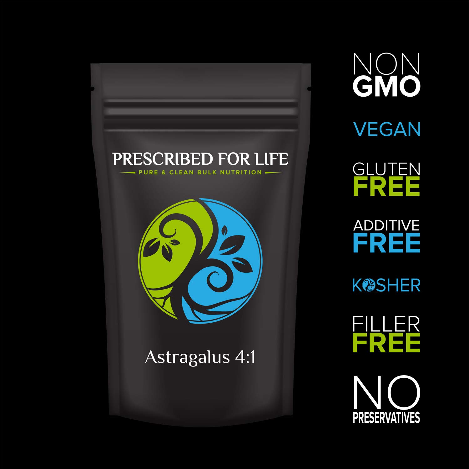 Prescribed For Life Astragalus Powder 4:1 | Natural Milk Vetch Root Fine Powder | Gluten Free, Vegan, Non GMO, Soy Free, Kosher | Astragalus membranaceus (4 oz / 113 g)