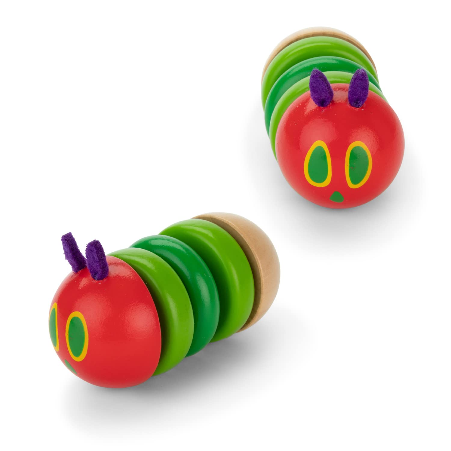 KIDS PREFERRED World of Eric Carle The Very Hungry Caterpillar Newborn Wooden Fidget Toy, Baby Sensory Caterpillar Shaker Rattle for Infants, Babies, and Toddlers