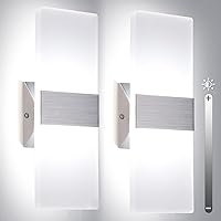 TRLIFE Modern Wall Sconces, Dimmable Wall Sconces Set of 2 Wall Mounted Lights 12W 6000K Cool White Hardwired Wall Sconce Lighting for Bedroom Bedside Bathroom Living Room Stairway Hotel(2 Pack)