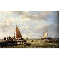 Oil Painting on Canvas - 20 Famous Wall Art - Provisioning a Tall Ship at Anchor Hermanus Snr Koekkoek seascape boat -03, 50-$2000 Hand Painted by Art Academies' Teachers