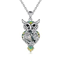 LUHE Moonstone Owl Necklace Gifts Sterling Silver Filigree Owl Pendant Necklace Christmas Jewelry for Women Girls