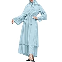 IMEKIS Women Muslim Abaya Chiffon Long Sleeve Maxi Dress Loose Full Cover East Arabian Robe Dubai Islamic Prayer Clothes