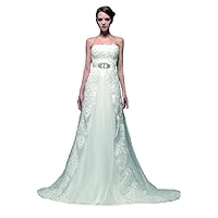 Women's Ivory Strapless Appliques Lace Beaded A-Line Chapel Train Bridal Gowns