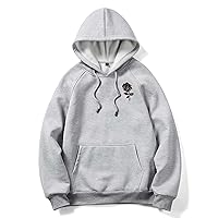 Guys Rose Graphic Pocket Hoodie (Color : Light Grey, Size : X-Large)