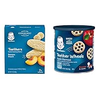 Snacks for Baby Teethers, Gentle Teething Wafers, Banana Peach, 1.7 Ounce, 12 Count (Pack of 6) and Gerber Snacks for Baby Teether Wheels, Apple Harvest, 1.48 Ounce (Pack of 6)