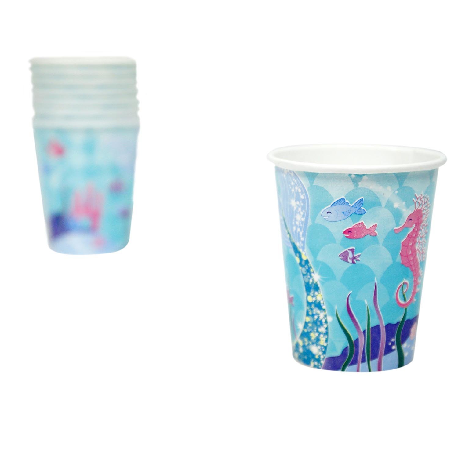 Unique Disposable Paper Cups Mermaid Party, 9 Oz, Multicolor,8 Pcs