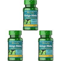 Puritan's Pride Ginkgo Biloba Standardized Extract 60 mg Tablets, 120 Count (Pack of 3)