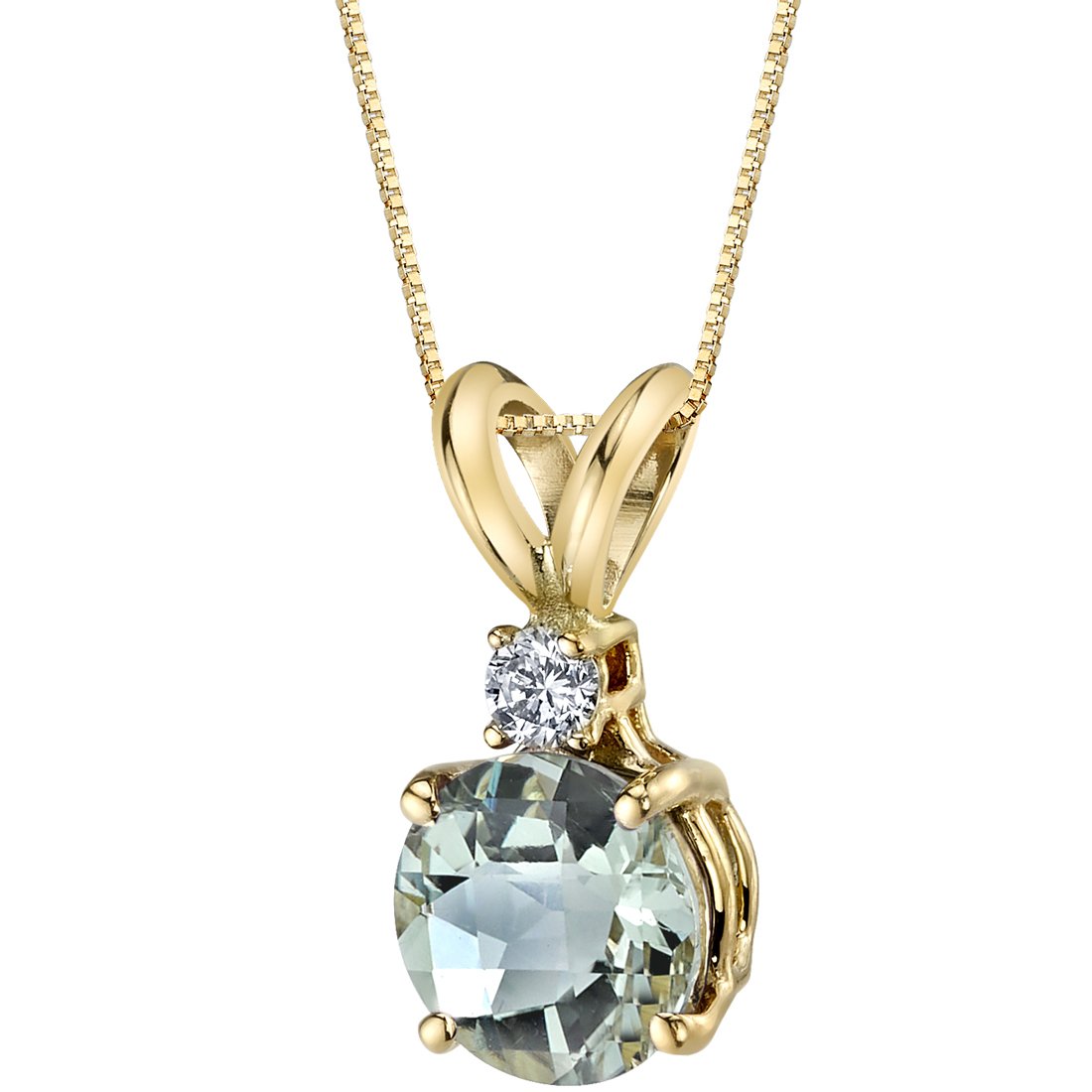 PEORA Green Amethyst with Genuine Diamond Pendant in 14K Yellow Gold, Elegant Solitaire, Round Shape, 6.50mm, 1 Carat total