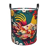 Flower heart chicken Round waterproof laundry basket,foldable storage basket,laundry Hampers with handle,suitable toy storage