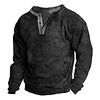 Mens Distressed Henley Shirts Vintage Aztec Ethnic Long Sleeve Sweatshirt Casual Button Down Washed T-Shirts for Men