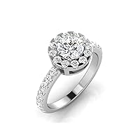 REAL-GEMS Beautiful Mothers Day Ring Lab Created G VS1 Diamond Round Shape Halo Style 1. Carat 14k White Gold Sizable