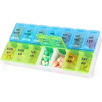 Weekly 7 Day Large Pill Organizer, Travel Pill Box, Pill case, Medicine Organizer, Pill Container, Pill Box 7 Day, Pill Dispenser, Medication Organizer, Pill Organizer Weekly (Blue&Green)