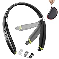 Bluetooth Headphones, Upgraded Foldable Wireless Neckband Headset with Retractable Earbuds, Noise Cancelling Stereo Earphones with Mic for Workout, Running, Driving (with Carry Case)