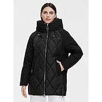 Women's Jackets Jackets for Women Slogan Graphic Patched Detail Raglan Sleeve Drawstring Hooded Quilted Coat Jacket (Color : Black, Size : XX-Large)