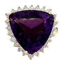 14.31 Carat Natural Violet Amethyst and Diamond (F-G Color, VS1-VS2 Clarity) 14K Yellow Gold Cocktail Ring for Women Exclusively Handcrafted in USA
