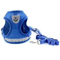 SMALLLEE_LUCKY_STORE Pet Soft Mesh Harness and Leash Set for Small Dog Cat Reflective No Pull Puppy Vest Harness Escape Proof Cat Harness,Small,Blue