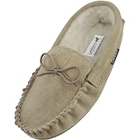 LAMBLAND Ladies Genuine Suede Sheepskin Moccasin Slippers with Hard Wearing Sole - Navy, Brown, Pink, Burgundy, Lilac