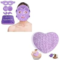 Atsuwell Cooling Ice Face Eye Mask Set for Dark Circles and Scented Lavender Throw Pillow and Flaxseed Fluffy Microwave Heat Pad for Pain Relief, Muscle Ache, Joints, Neck, Back Pain, Purple