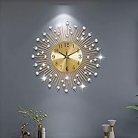 Large Wall Clocks for Living Room Decor Modern Gold Silent Wall Clock Battery Operated Non-Ticking for Bedroom Kitchen Home Decorative 14 Inch Round Metal Crystal Wall Watch for Office