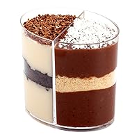 Restaurantware 4 Ounce Dessert Cups 100 Oval Tasting Cups - With 2 Compartments Disposable Clear Plastic Appetizer Containers For Serving Samples At Wedding Banquets And Catered Events