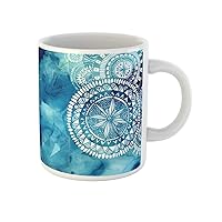 Coffee Mug Blue Watercolor Brush Wash White Pattern Round Doodle Tribal 11 Oz Ceramic Tea Cup Mugs Best Gift Or Souvenir For Family Friends Coworkers