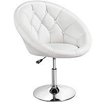 Yaheetech Vanity Chair Makeup Swivel Accent Chair Height Adjustable Round Back Tilt Chair with Chrome Frame for Makeup Room, Living Room, White