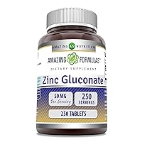 Amazing Formulas Zinc Gluconate 50mg 250 Tablets Supplement | Non-GMO | Gluten Free | Made in USA