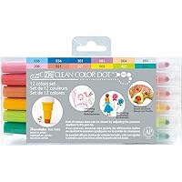 Kuretake Zig Clean Color Dot Pens Water Based Marker, 12 Colors Set (TC-6100/12V)