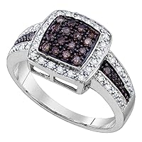 The Diamond Deal 10kt White Gold Womens Round Brown Diamond Square Cluster Ring 1/2 Cttw