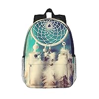 White Dream Catcher Feather Print Backpack for Women Men Lightweight Laptop Bag Casual Daypack Laptop Backpacks 15 Inch