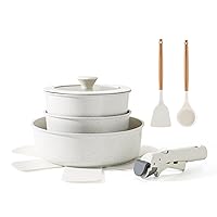 SENSARTE 9 Piece Pots and Pans Set, Nonstick Detachable Handle Cookware, Induction Kitchen Cookware Set with Removable Handle, Healthy Non Stick RV Cookware, Dishwasher ＆ Oven Safe, PFOA Free (White)